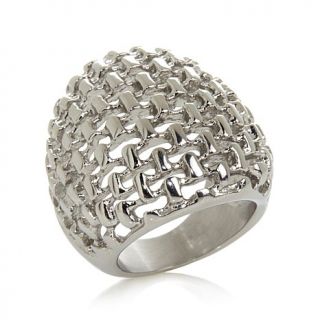 Stately Steel Bold Textured Woven Dome Ring