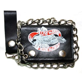 Hollywood Tag Live To Ride, Ride To Live Leather Tri fold Chain Wallet