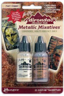Ranger Adirondack Alcohol Ink Metallic Mixatives, 1/2 Ounce, 2 Pack, Pearl and Copper