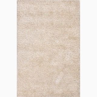 Handmade Solid Pattern Ivory/ White Polyster/ Wool Rug (5 X 8)
