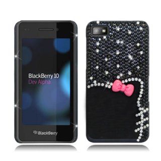 Aimo BB10PCLDI755 Dazzling Diamond Bling Case for BlackBerry Z10   Retail Packaging   Black Cat with Bow Cell Phones & Accessories