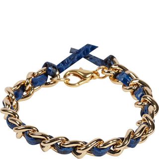 Apt. No 5 14k Gold Plated Curb Chain Bracelet adorned with Alligator Leather Ribbon