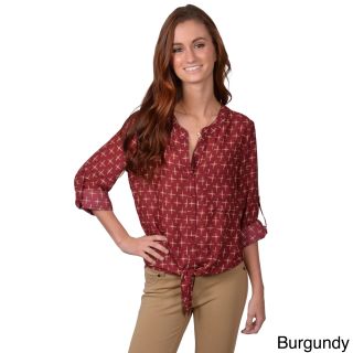 Journee Collection Journee Collection Juniors Roll Sleeve Button up Shirt Red Size S (4  6)