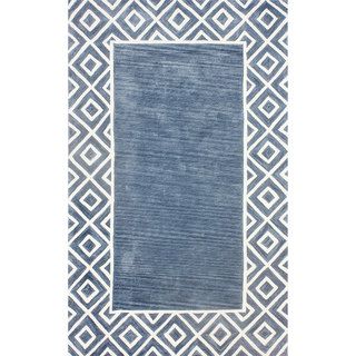 Nuloom Hand tufed Abrash Diamond Border Blue Rug (5 X 8)