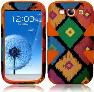 For Samsung Galaxy S3 i9300 i747 Dynamic Orange Silicone With Colorful Frame Tribal Aztec Hard Impact Hybrid Fusion Tuff Double Layer Cover Case Cell Phones & Accessories