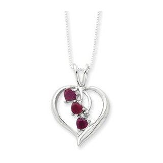 Sterling Silver Heart Cascading Genuine Ruby Necklace   18 Inch   Spring Ring   JewelryWeb Pendant Necklaces Jewelry
