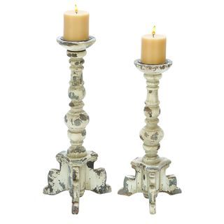 Wooden Candle Holder In Contemporary Rubbed Finish   Set Of 2