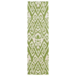 Hand tufted Runway Green/ Ivory Ikat Wool Rug (23 X 8)