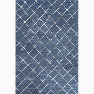 Hand made Blue/ Ivory Wool Easy Care Rug (4x6)