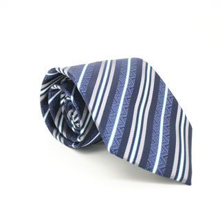 Ferrecci Slim Classic Blue Striped Necktie With Matching Handkerchief   Tie Set