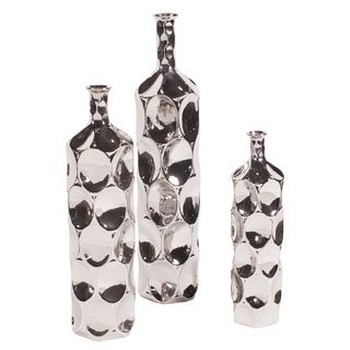 Bright Nickel Plated Hammered Ceramic Bottles (set Of 3)