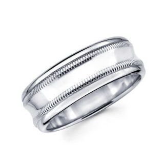 Solid 14k White Gold Mens Milgrain High Polish Wedding Ring Band 8MM Size 9 Jewelry