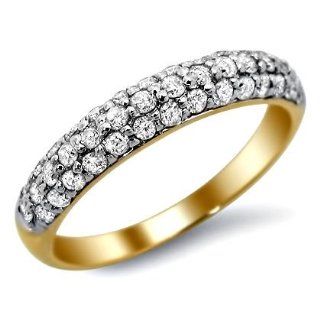 .75ct Round Pave Diamond Wedding Band Ring 14k Yellow Gold Jewelry