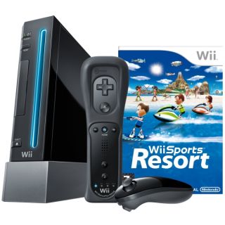Black Nintendo Wii Console including Wii Sports + Wii Sports Resort (with Wii RemotePlus)      Games Consoles