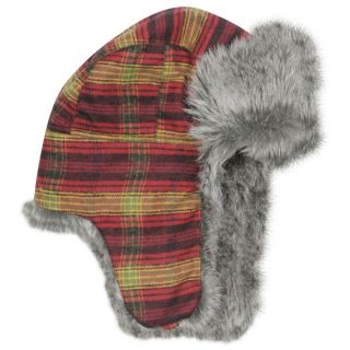Mens Assorted Check Fur Trim Trapper   Red      Clothing