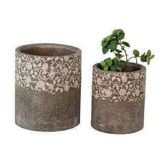 Brown Floral Ceramic Pots (set Of 2)