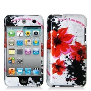 Red and Black Flower Hard Snap on Crystal Skin Case Cover Accessory for Ipod Touch 4th Generation 4g 4 8gb 32gb 64gb by Electromaster Cell Phones & Accessories
