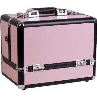 12 inch Pink Panel w/Black Trim Travel Cosmetic Organizer Makeup Artist Train Case  Beauty