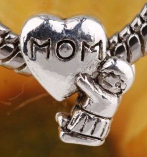 20pc Tibetan Silver "Love Mom" Charm Bead Fit European Bracelet AA768