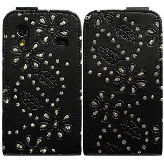 Bfun Black Bling Diamond Flower Flip Leather Cover Case For Samsung Galaxy Ace S5830 Cell Phones & Accessories
