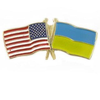 USA and Ukraine Crossed Friendship Flag Lapel Pin Jewelry