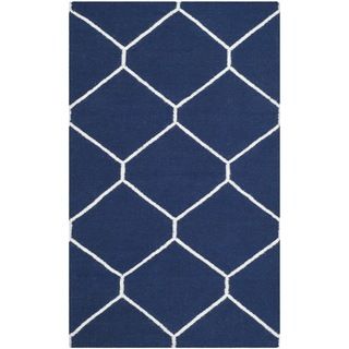 Safavieh Handwoven Moroccan Dhurries Geometric pattern Navy/ Ivory Wool Rug (3 X 5)