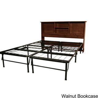Epicfurnishings Durabed King size Steel Foldable Platform Bed With Solid Bookcase Headboard Walnut Size King