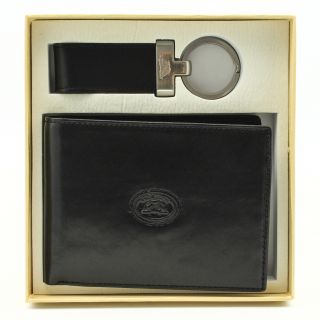 Tony Perotti Ultimo European Black Leather Bi fold Wallet And Key Chain Gift Set