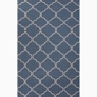 Hand made Moroccan Pattern Blue/ Ivory Wool Rug (8x10)