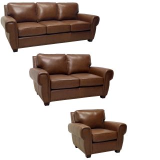 Megan Brown Italian Leather Sofa, Leather Loveseat And Leather Chair