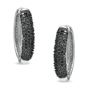 CT. T.W. Enhanced Black Diamond Hoop Earrings in Sterling Silver