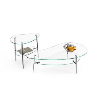 BDI USA Comma Coffee Table 1533 Shelf Glass Finish Clear, Leg Finish Polished