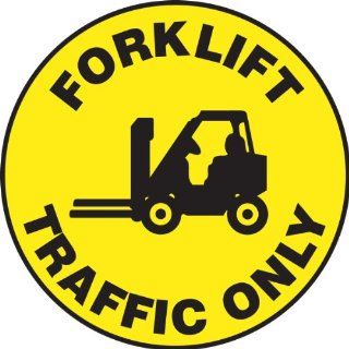Accuform Signs MFS773 Slip Gard Adhesive Vinyl Round Floor Sign, Legend "FORKLIFT TRAFFIC ONLY" with Graphic, 17" Diameter, Black on Yellow Industrial Floor Warning Signs