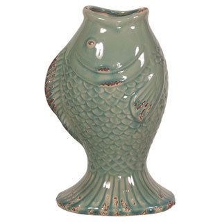 Sea Blue Glaze Rustic Accents Ceramic Fish Vase