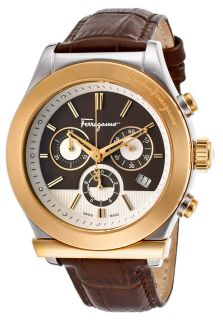 Salvatore Ferragamo F78LCQ9595 SB25  Watches,Mens Firenze Chronograph Brown White Dial Brown Crocodile Genuine, Luxury Salvatore Ferragamo Quartz Watches