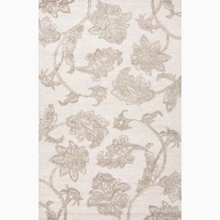 Hand made Floral Pattern Ivory/ Gray Wool/ Art Silk Rug (2x3)