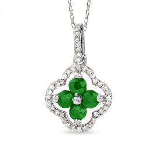 Emerald Clover Pendant in 10K White Gold with Diamond Accents   Zales