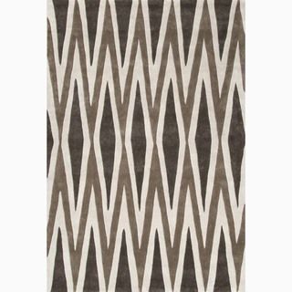 Hand made Geometric Pattern Brown/ Ivory Polyester Rug (3.6x5.6)