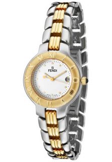 Fendi F90240N  Watches,Womens White Dial Two Tone & 18K Gold Plated Stainless Steel, Casual Fendi Quartz Watches