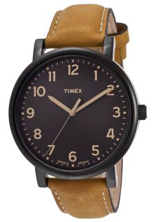 Timex T2N677  Watches,Mens Black Dial Brown Genuine Leather, Casual Timex Quartz Watches
