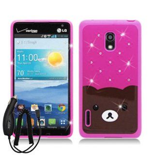 LG OPTIMUS F7 US780 PINK BROWN TEDDY BEAR TPU RUBBER BLING COVER HARD CASE + FREE CAR CHARGER from [ACCESSORY ARENA] Cell Phones & Accessories