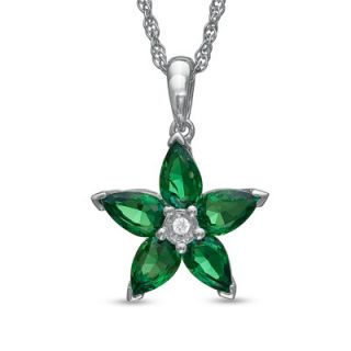 Lab Created Emerald and White Sapphire Flower Pendant in Sterling