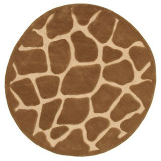 Hand Tufted Natural Tan Animal Print Round Rug (5 X 5)