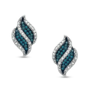 CT. T.W. Enhanced Blue and White Diamond Flame Earrings in