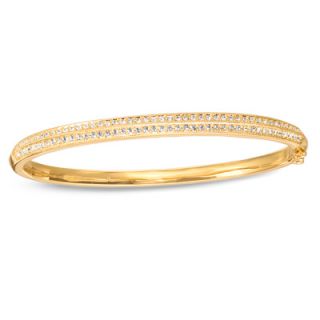 Crystal Double Row Bangle Bracelet in Brass with 18K Gold Plate