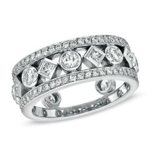 10 CT. T.W. Princess Cut and Round Diamond Band in 18K White Gold
