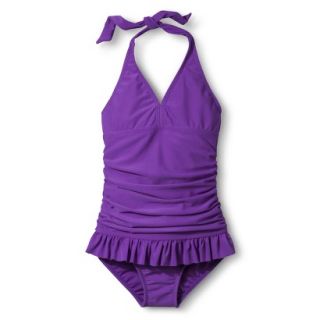 Girls 1 Piece Skirted Swimsuit   Purple L