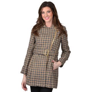 Kenneth Cole Womens Belted Houndstooth Coat
