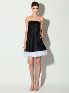 SILK CONTRAST TULLE STRAPLESS DRESS by Lisa Perry
