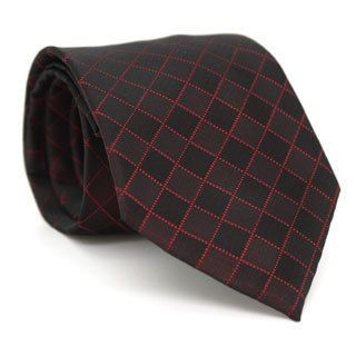 Ferrecci Burgundy Diamond Checkered Neck Tie And Handkerchief Set